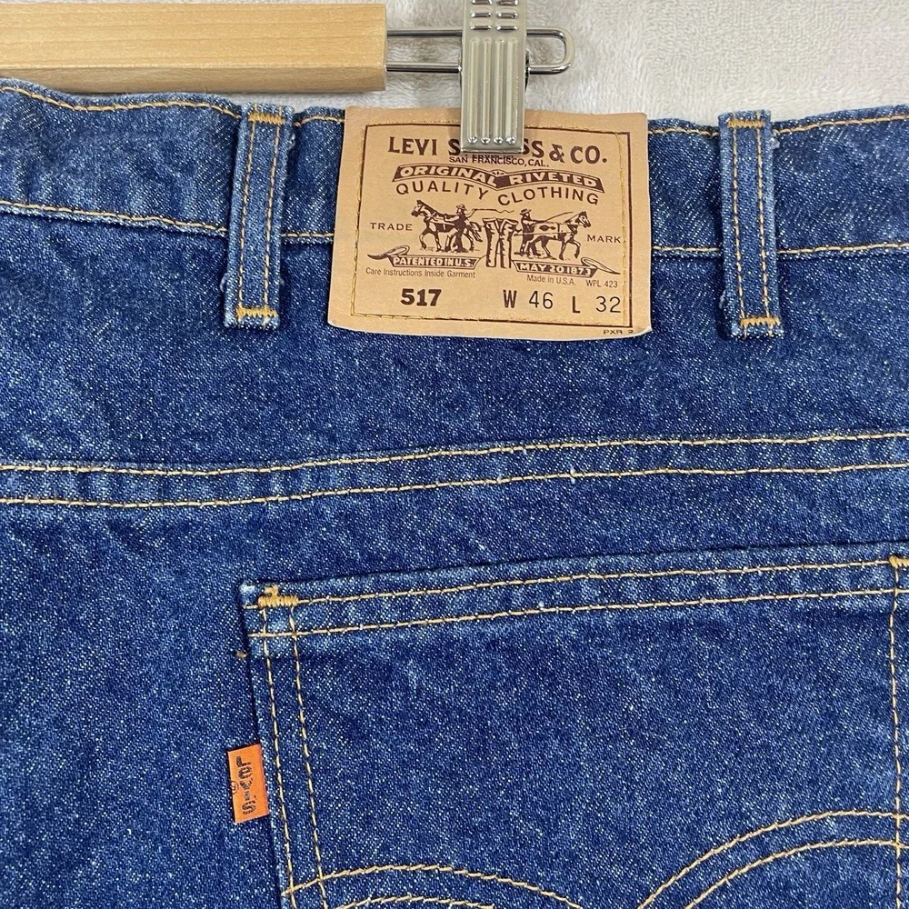 Vtg Levis Orange Tab 517 Jeans Mens 46x32 (fit 44x32) Bootcut USA 90s DARK Wash